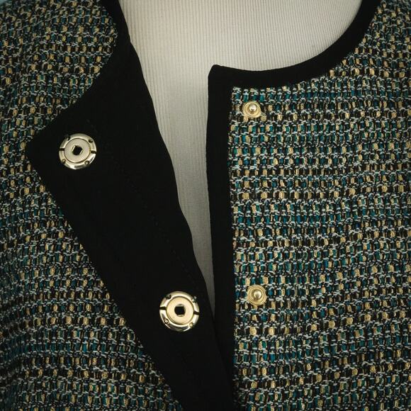 Hugo Boss Size 10 Jotila Boucle Tweed Metallic Snap Collarless Lined Wool Blazer - Picture 4 of 9